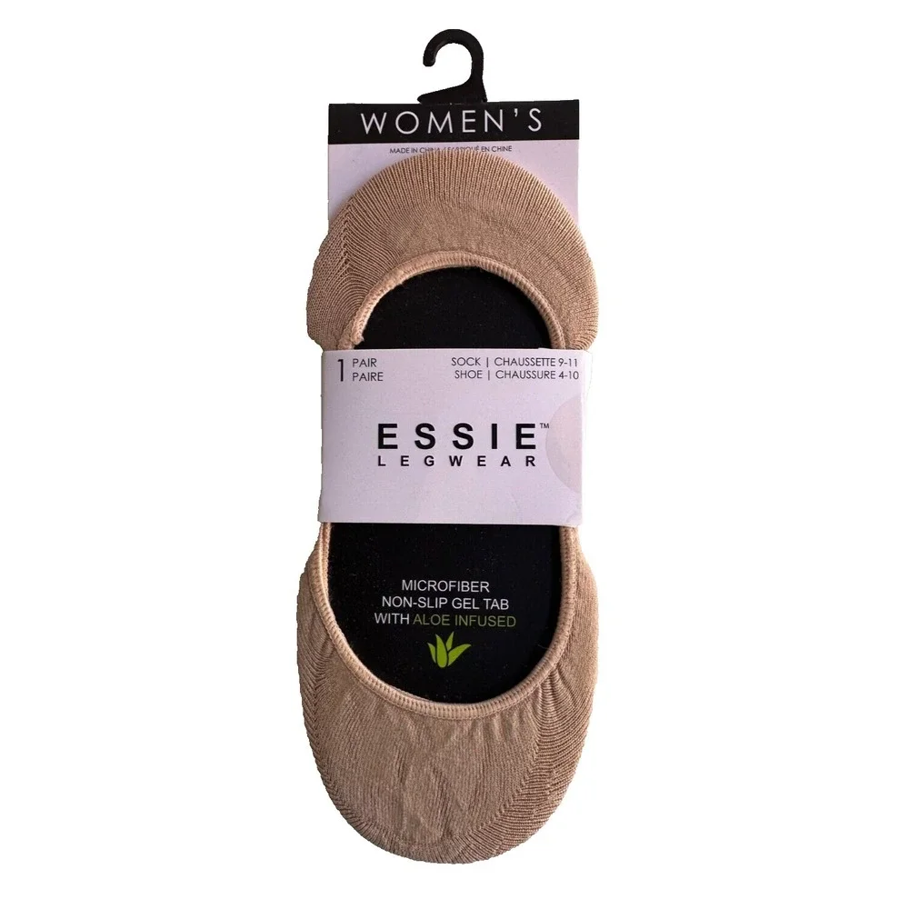 Essie No Show Socks Womens 9-11 Nude Microfiber Non Slip Gel Aloe Infused NEW